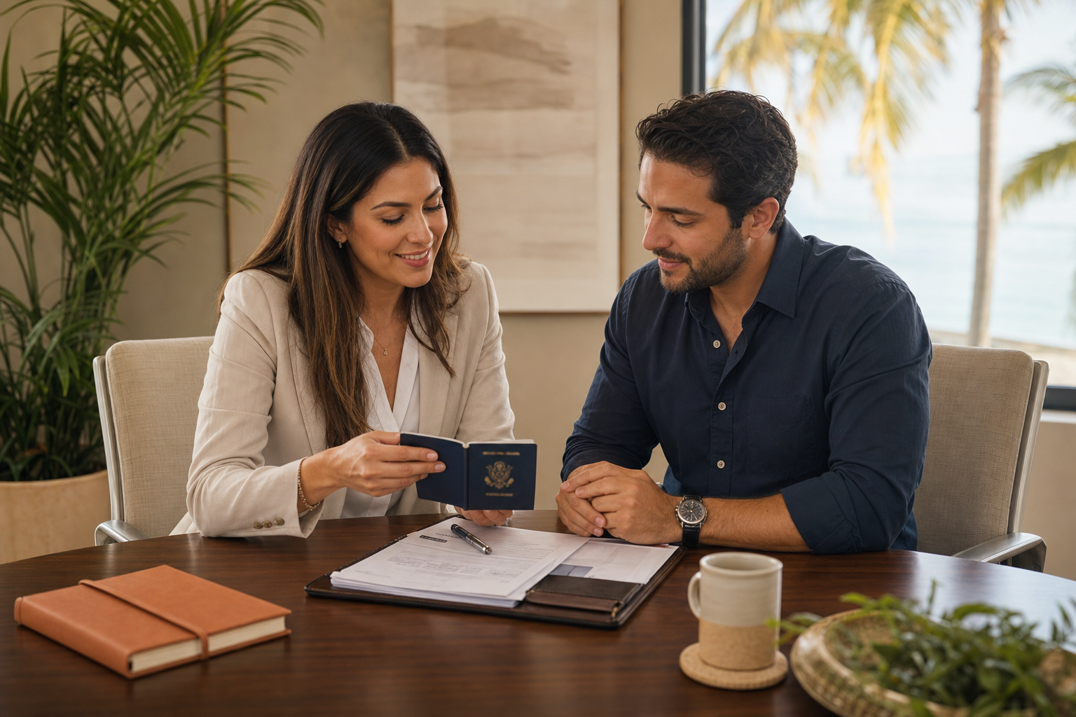 Immigration documents and passport reviewed during a consultation